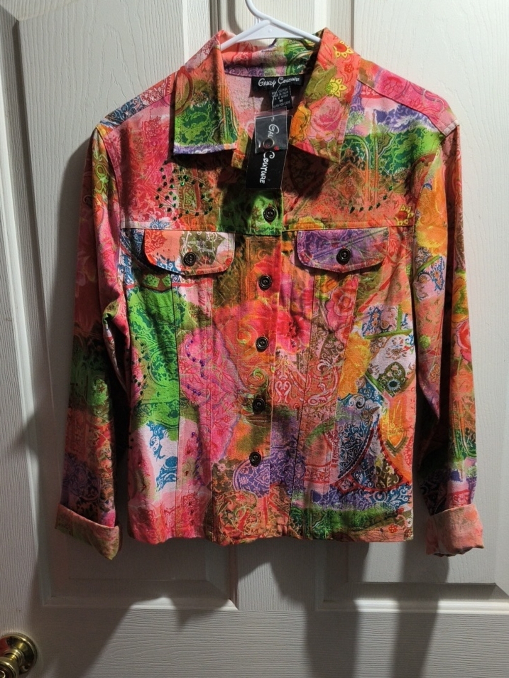 Gerry Cosmo Multicolor Patchwork Floral Jean Jacket